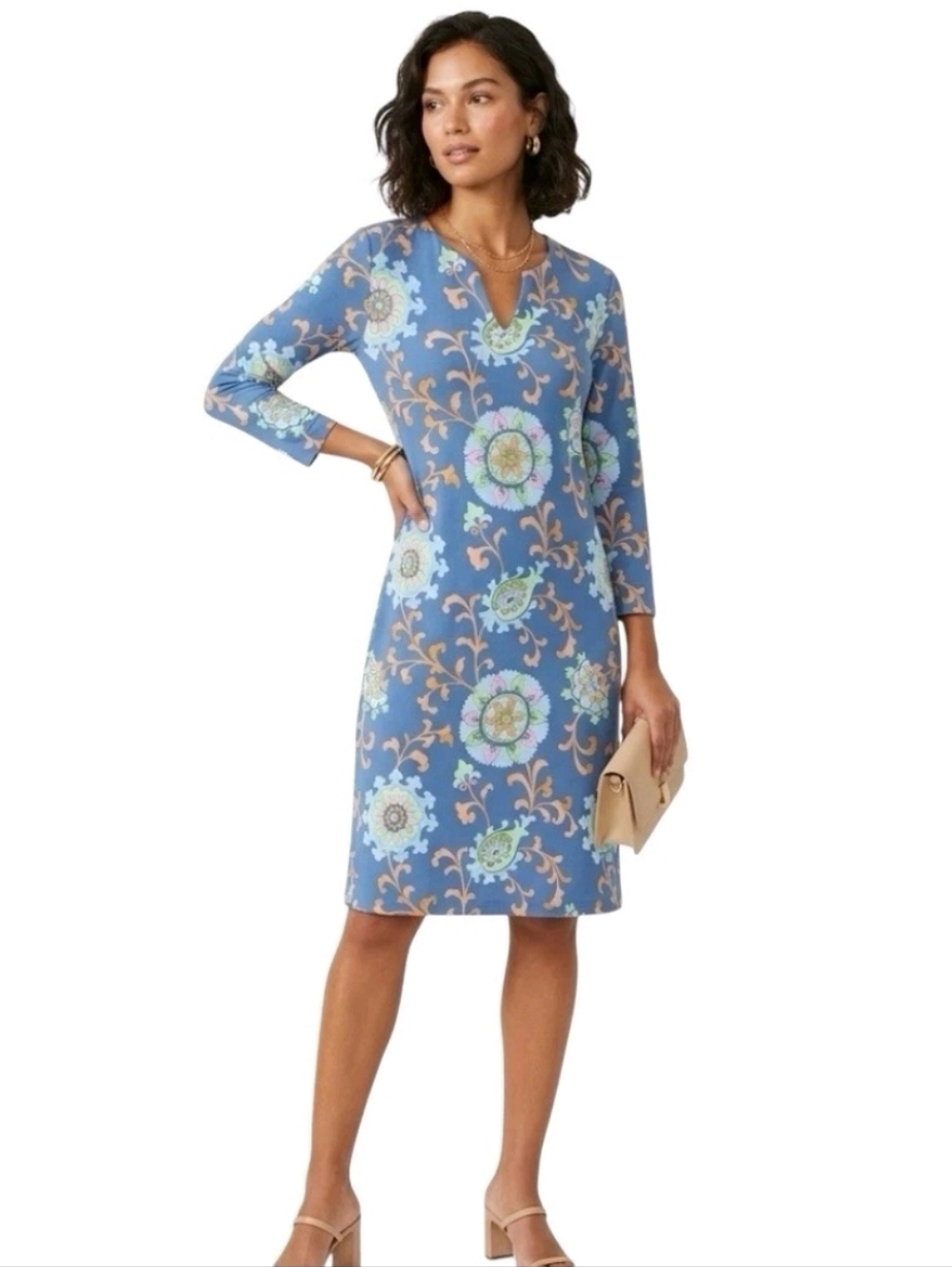 J. McLaughlin Womens Catalina Cloth Blue Floral Carly Dress. Sz M  Preppy